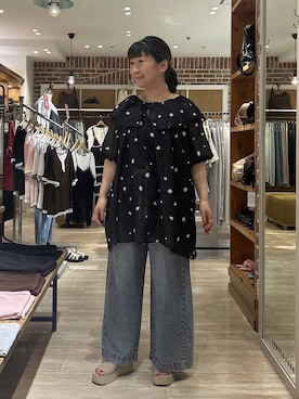 「LOWRYS FARM（ローリーズファーム）のシシュウミニワンピースＳＳ　1046529（ワンピース、ブラック系）」を使った、meme さん（レディース・157cm）の夏コーディネート