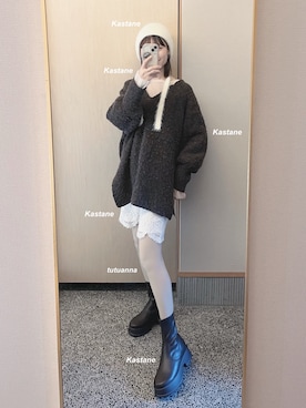 「アイテム（タイツ/ストッキング）」を使った、𝘬𝘺さん（レディース・163cm）の秋コーディネート