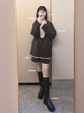 「アイテム（スカート）」を使った、𝘬𝘺さん（レディース・163cm）の秋コーディネート