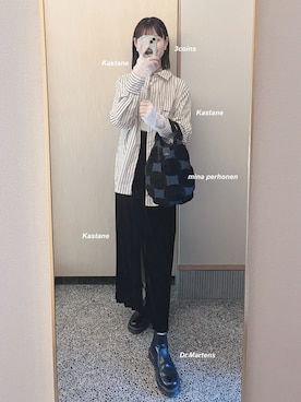 「アイテム（スカート）」を使った、𝘬𝘺さん（レディース・163cm）の秋コーディネート