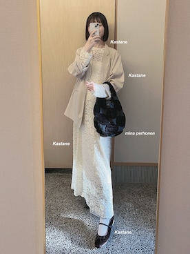 「Kastane（カスタネ）のアイテム（ジャケット/アウター）」を使った、𝘬𝘺さん（レディース・163cm）の春コーディネート