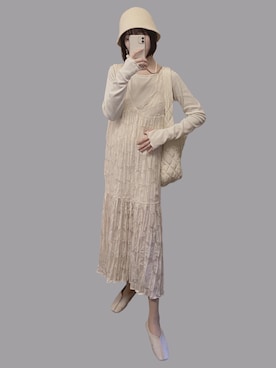 「シアーワンピース」｜「アイテム（バレエシューズ）」を使った、𝘬𝘺さん（レディース・163cm）の春コーディネート