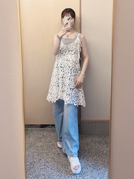 「アイテム（チュニック）」を使った、𝘬𝘺さん（レディース・163cm）の秋コーディネート