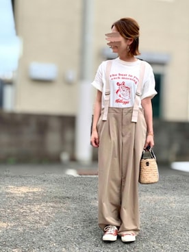 「w closet（ダブルクローゼット）のアイテム（サロペット/オーバーオール）」を使った、Maya☺︎さん（レディース・154cm）の夏コーディネート