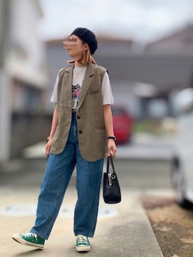 「RAY CASSIN（レイカズン）のアイテム（ハンチング/ベレー帽）」を使った、Maya☺︎さん（レディース・154cm）の秋コーディネート