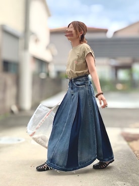 「LEPSIM（レプシィム）の2P ウッドバングル　837799（バングル/リストバンド）」を使った、Maya☺︎さん（レディース・154cm）の夏コーディネート