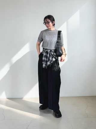 「select MOCA（セレクトモカ）のチェックシアーオーバーシャツ（シャツ/ブラウス）」を使った、MISATO さん（レディース・161cm）の春コーディネート