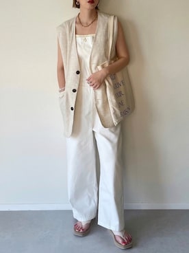 「トングサンダル」｜「アイテム（ノーカラージャケット）」を使った、MISATO さん（レディース・161cm）の夏コーディネート