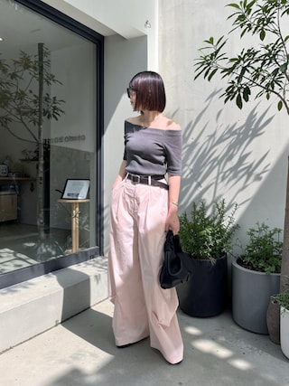 「Aunt Marie's（アントマリーズ）のカップ付きオフショルリブハーフスリーブトップス/カットソー（Tシャツ/カットソー）」を使った、MISATO さん（レディース・161cm）の春コーディネート
