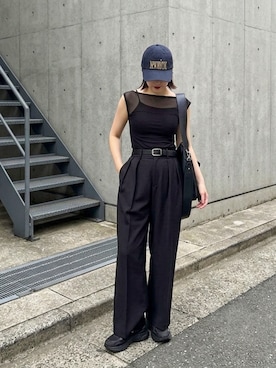 「kiehtova（キエトヴァ）の【kiehtova】SHEER SWITCH TOPS/シアースイッチトップス（タンクトップ、ブラック系）」を使った、MISATO さん（レディース・161cm）の夏コーディネート