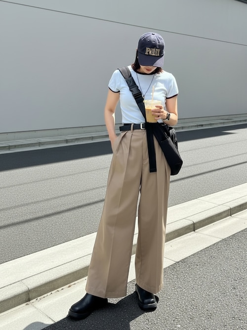 「feepur（フェピュール）のソフトタッチコンパクトリンガーTee（Tシャツ/カットソー）」を使った、MISATO さん（レディース・161cm）の夏コーディネート