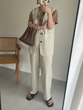 「トングサンダル」｜「アイテム（ノーカラージャケット）」を使った、MISATO さん（レディース・161cm）の夏コーディネート