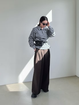 「CAPRICIEUX LE'MAGE（カプリシューレマージュ）の【累計2万本！】【LE'MAGE×gemeilコラボ】2タックワイドパンツ（その他パンツ、ブラウン系）」を使った、MISATO さん（レディース・161cm）の春コーディネート