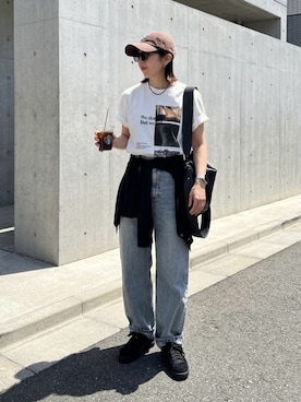 「PUMA（プーマ）のPUMA プーマ ユニセックス スウェード クラシック スニーカー（スニーカー、ブラック系）」を使った、MISATO さん（レディース・161cm）の夏コーディネート