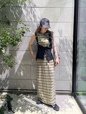 「アイテム（キャップ）」を使った、MISATO さん（レディース・161cm）の夏コーディネート