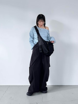 「Aunt Marie's(アントマリーズ)のボーダーオフショル3WAYトップス(Tシャツ/カットソー)」を使った、MISATO さん(レディース・161cm)の夏コーディネート