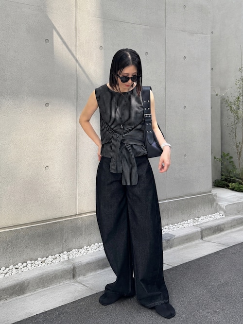 「Aunt Marie's(アントマリーズ)のフロントタイストライプノースリブラウス(シャツ/ブラウス)」を使った、MISATO さん(レディース・161cm)の夏コーディネート