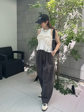 「アイテム（キャップ）」を使った、MISATO さん（レディース・161cm）の夏コーディネート