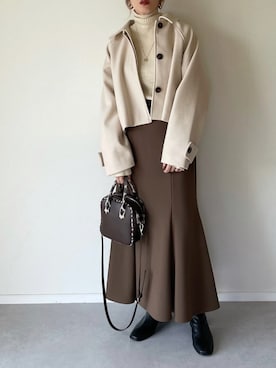 「ショート丈ジャケット」｜「アイテム（アクセサリー）」を使った、MISATO さん（レディース・161cm）の秋コーディネート