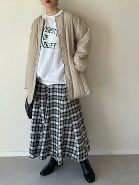 「ブーツコーデ」｜「アイテム（ノーカラーコート）」を使った、MISATO さん（レディース・161cm）の冬コーディネート