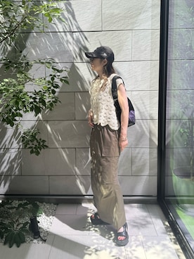 「透かし編みニット」｜MISATO さん（レディース・161cm）の夏コーディネート