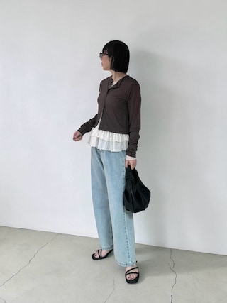 「feepur（フェピュール）のシアーリブカーディガン（カーディガン/ボレロ）」を使った、MISATO さん（レディース・161cm）の春コーディネート