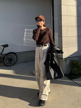 「アイテム（帽子）」を使った、MISATO さん（レディース・161cm）の冬コーディネート