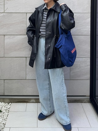 「CIAOPANIC TYPY（チャオパニックティピー）の【WEB限定】ボーダー襟付きトップス（Tシャツ/カットソー）」を使った、MISATO さん（レディース・161cm）の冬コーディネート