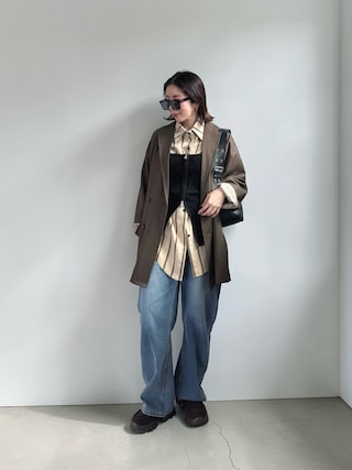 「DISCOAT（ディスコート）の【ご好評につき低身長サイズ追加！/ユニセックス】Wブレストオーバージャケット（テーラードジャケット）」を使った、MISATO さん（レディース・161cm）の春コーディネート