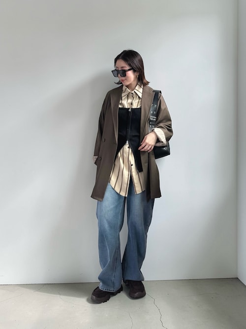 「DISCOAT（ディスコート）の【ご好評につき低身長サイズ追加！/ユニセックス】Wブレストオーバージャケット（テーラードジャケット）」を使った、MISATO さん（レディース・161cm）の春コーディネート