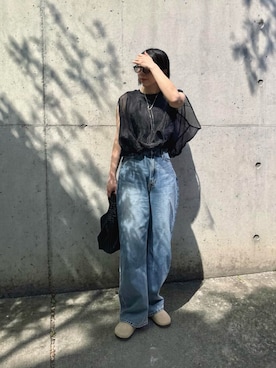 「select MOCA（セレクトモカ）のオーガンジーレイヤードトップス（シャツ/ブラウス、ブラック系）」を使った、MISATO さん（レディース・161cm）の春コーディネート