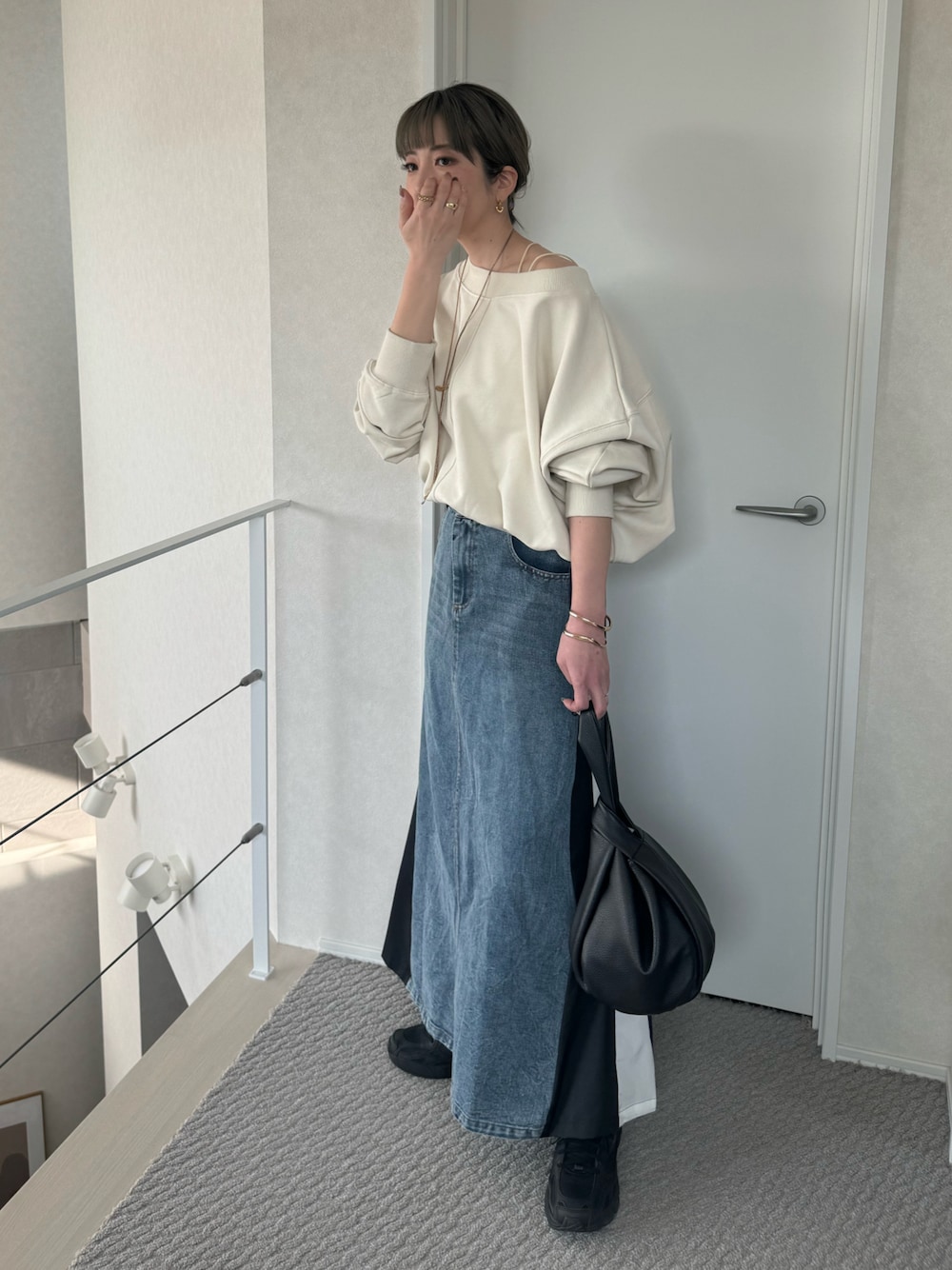 カプリシュレマージュ　ドロストボートネックスウェット　ホワイト ドロストボートネックスエット | CAPRICIEUX LE'MAGE(カプリ