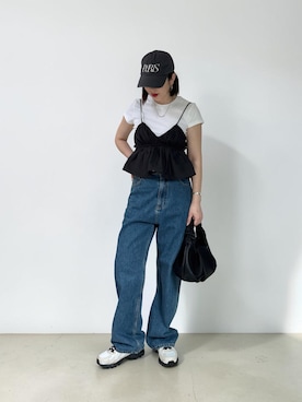 「NEW BALANCE（ニューバランス）の740（スニーカー、ホワイト系）」を使った、MISATO さん（レディース・161cm）の夏コーディネート