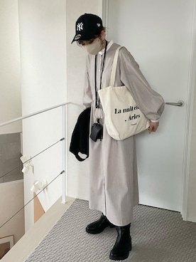 「mystic（ミスティック）のボリュームロングブーツ（ブーツ）」を使った、MISATO さん（レディース・161cm）の冬コーディネート