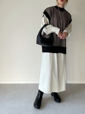 「ジャガードベスト」｜MISATO さん（レディース・161cm）の冬コーディネート