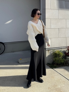 「アイテム（スカート）」を使った、MISATO さん（レディース・161cm）の冬コーディネート