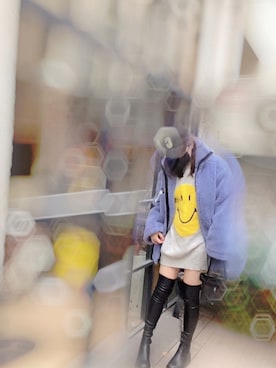 「SMILEY（スマイリー）のアイテム」を使った、お邪魔します京都さん（レディース・168cm）の冬コーディネート