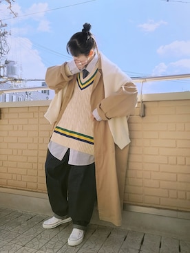 「Libra Cue（リブラ キュー）のアイテム（チェスターコート）」を使った、k(ani)さん（レディース・161cm）の春コーディネート