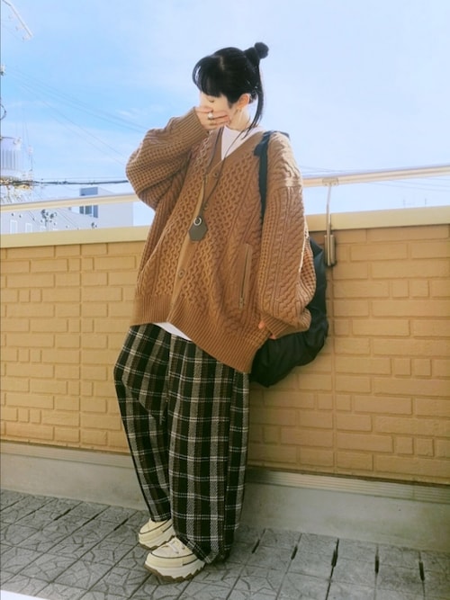 SOWA チェック　ウールパンツ 柄 パンツ ウール混チェック柄ワイドパンツ チェック|柄 パンツ