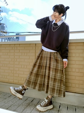 「アイテム（スカート）」を使った、k(ani)さん（レディース・161cm）の秋コーディネート