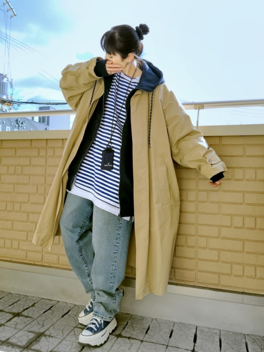 CAHLUMN/カウラム Boat Neck Horizontal Stripe french terry Long