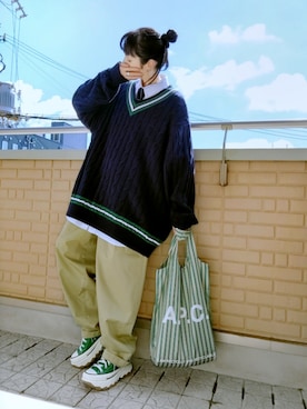 「アイテム（エコバッグ/サブバッグ）」を使った、k(ani)さん（レディース・161cm）の秋コーディネート