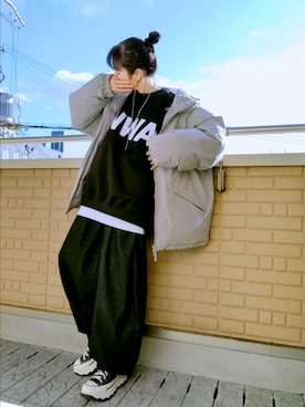 「アイテム（デニムパンツ）」を使った、k(ani)さん（レディース・161cm）の冬コーディネート