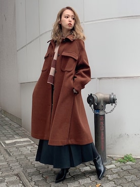 「マキシスカート」｜「アイテム（その他アウター）」を使った、kayo yoshizawaさん（レディース・148cm）の冬コーディネート