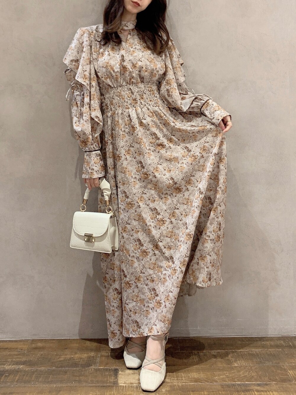 シャドウフラワーアートフリルワンピース dazzlin ロングワンピース シャドウフラワーアートフリルワンピース[品番：MKSW0046873