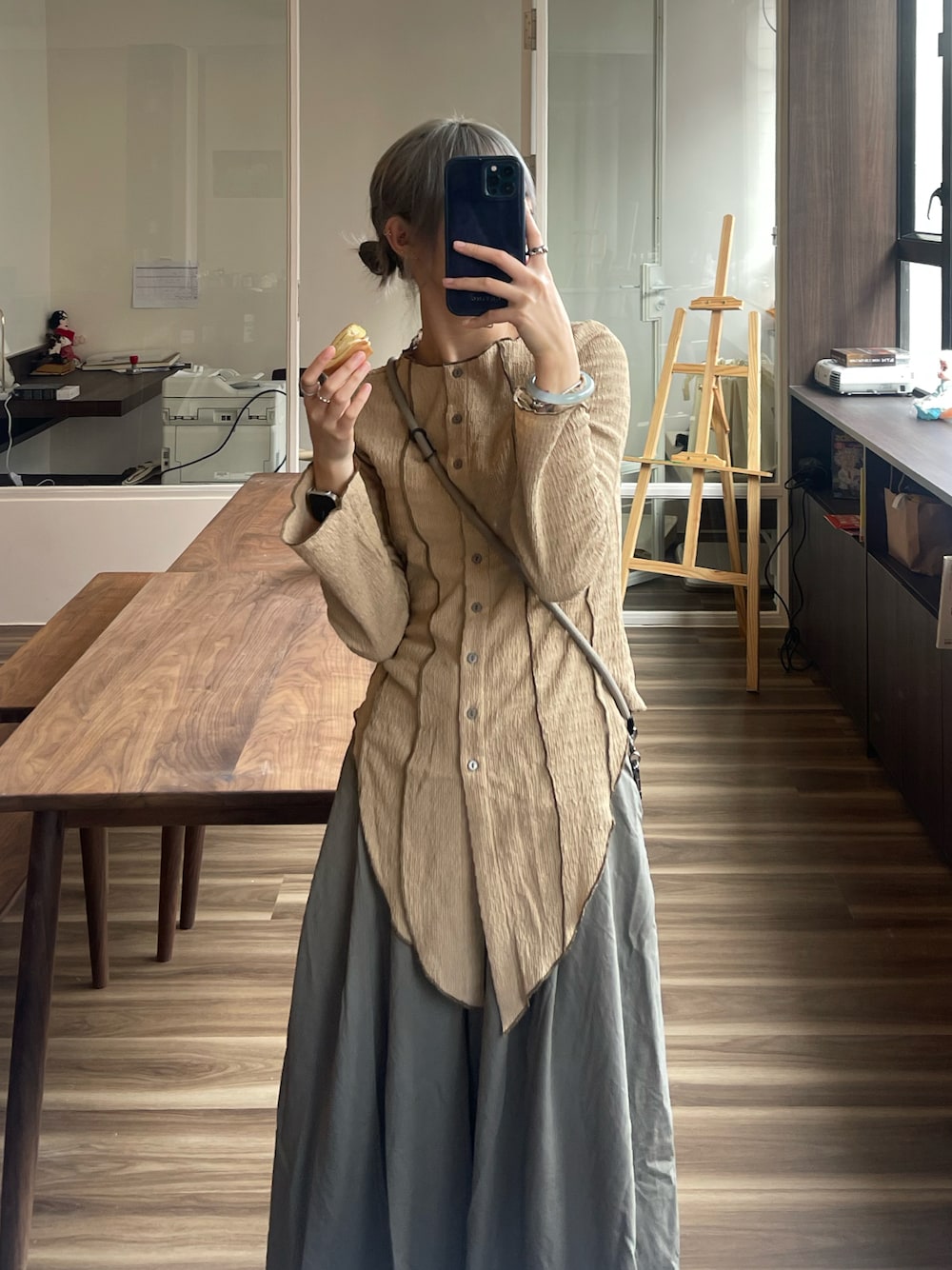 「春服デビュー宣言、春服、着回しコーデ、休日スタイル」｜「tingselectのアイテム（スカート、その他）」を使った、c_.htさん（レディース・165cm）の春コーディネートの1枚目の写真