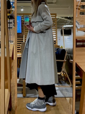 「Dessin de Mode（デッサンドモード）のアイテム（ノーカラーコート）」を使った、iek さん（レディース・170cm）の冬コーディネート