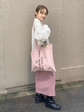 「ギンガムチェック」｜「アイテム（スカート、ピンク系）」を使った、sophieさん（レディース・157cm）の秋コーディネート