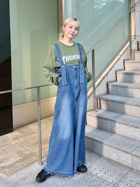 「kastane_ootd」｜「アイテム（サロペット/オーバーオール）」を使った、sophieさん（レディース・157cm）の秋コーディネート