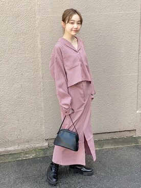 「ギンガムチェック」｜「アイテム（スカート、ピンク系）」を使った、sophieさん（レディース・157cm）の秋コーディネート